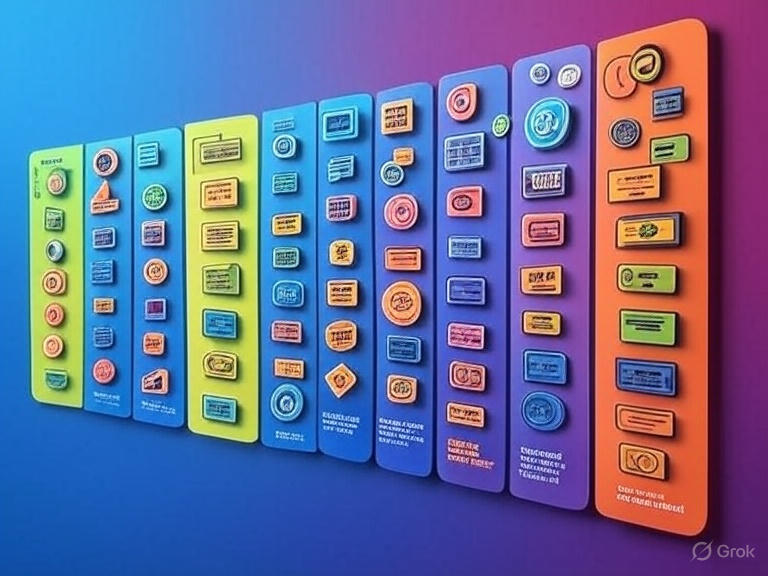a colorful display of buttons and buttons on a colorful background