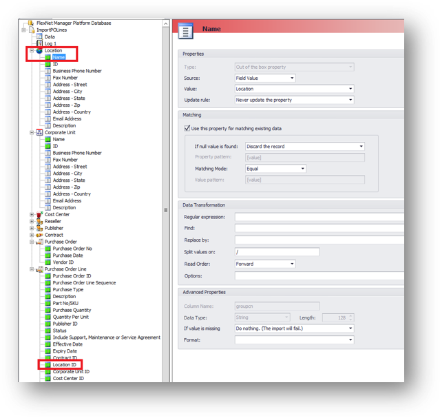Business Adapter Studio: Location ID identified in Location Node and used in PO creation node.