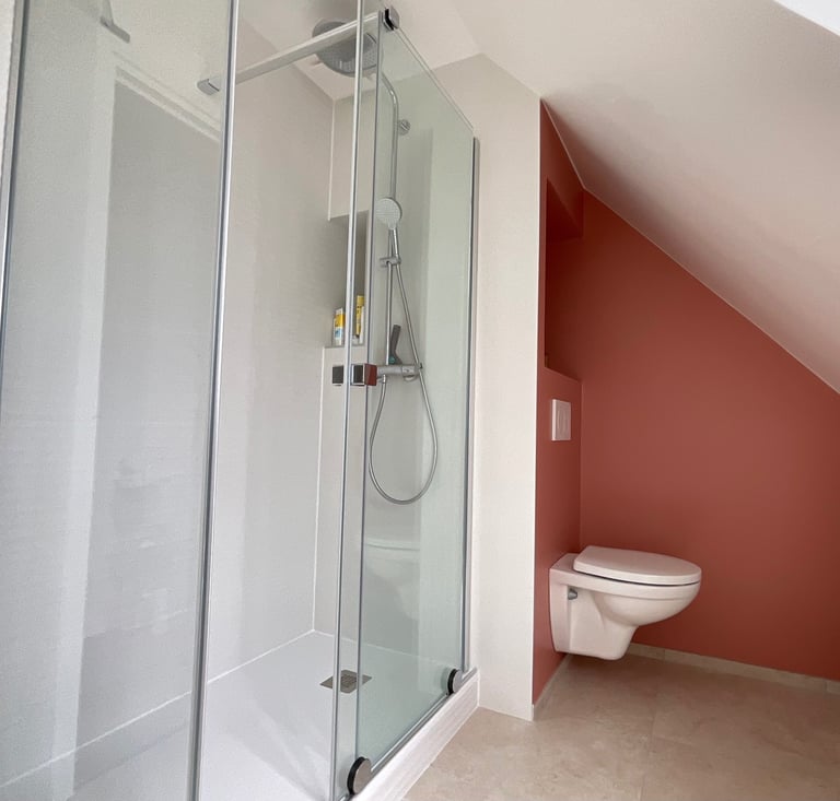 Rénovation salle de bain, travaux salle de bain, douche, WC suspendu Gouvernes 77