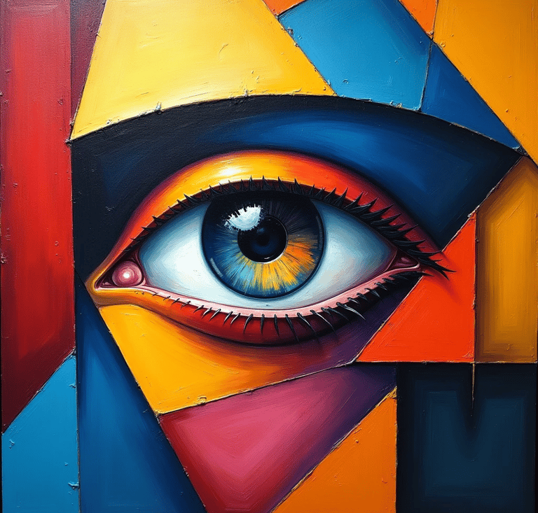 a painting of a eye looking at a painting of a eye
