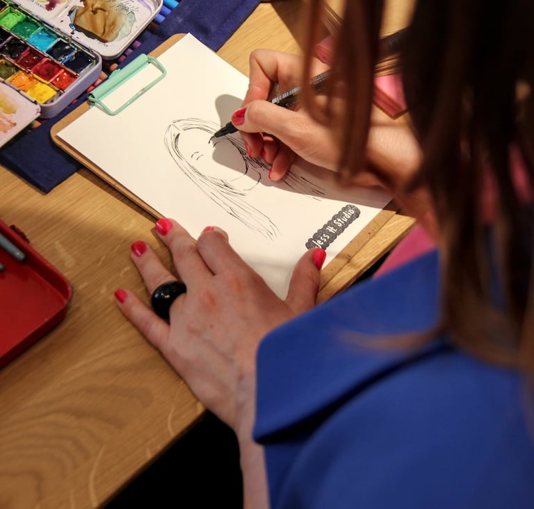 Live-zeichnen buchen Schnellportrait für Firmenveranstaltungen, Fashion und Beauty Events Firmenfeiern zur Kundenbindung