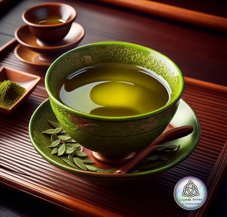 a cup of green tea with a cup of green tea