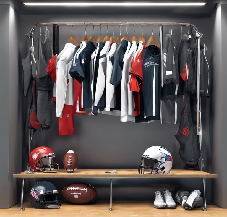 a football locker with a football helmet and a helmet on