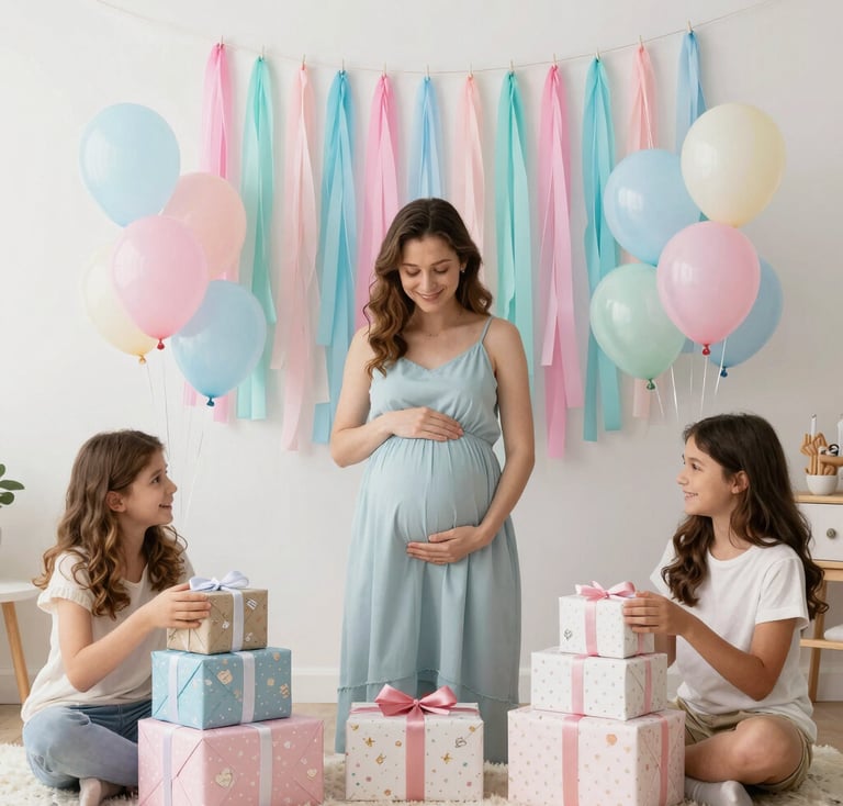 Cupcakes with pink frosting topped with colorful sprinkles and signs that read 'Happy Birthday'. The signs are cute, pink, polka-dotted and flower-shaped. The background includes blurred, colorful, festive decorations.