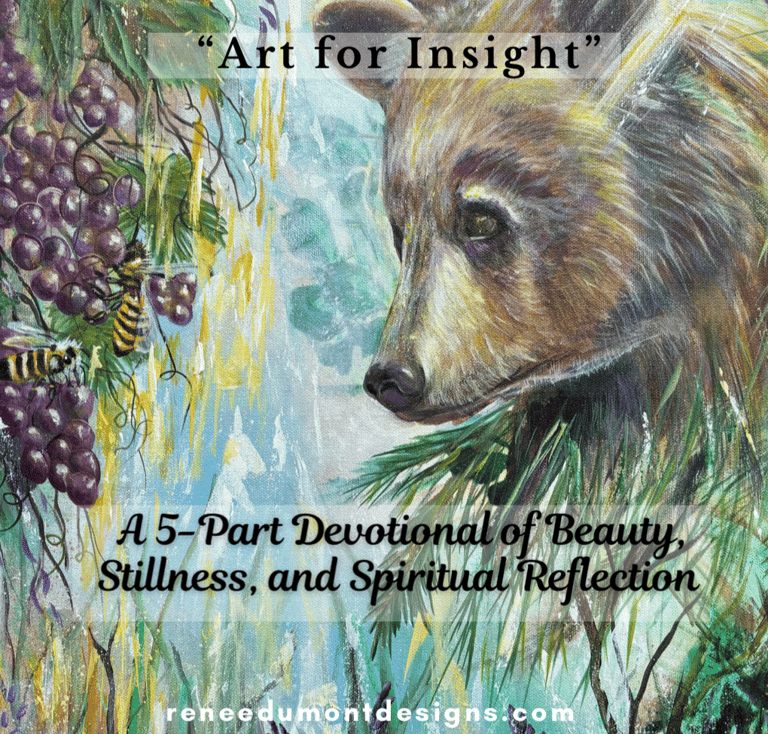 abstract painting of a bear in blue green and earth tones