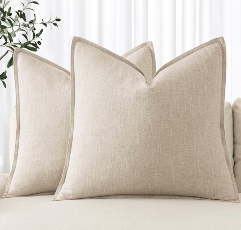 Decorative Linen Euro Sham Pillow Covers 24x24 Natural Beige Boho Farmhouse Neutral Couch Throw Pill