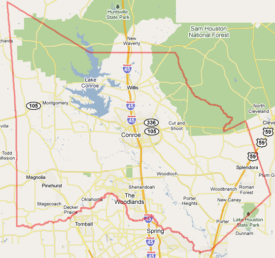 Map of Montgomery County TX