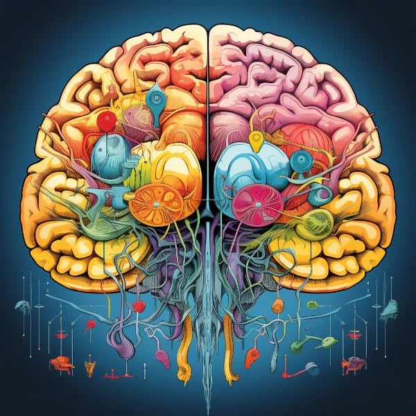 imagem colorida representando um cérebro humano.