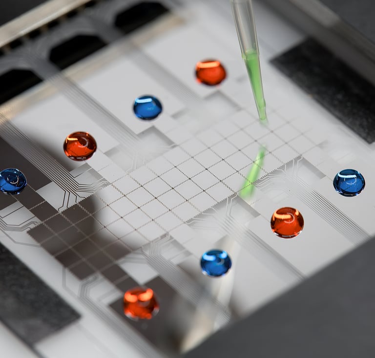 Digital microfluidic device developed by Blue Ocean Technologies for rapid and precise testing.