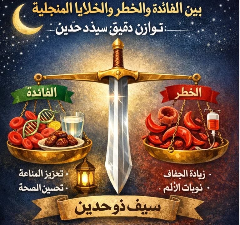 🌙🧬بين الفائدة والخطر الصيام والخلايا المنجلية : توازن دقيق : سيف ذو حدّين