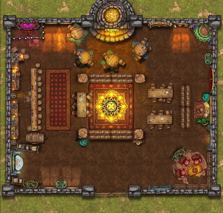 An overhead map of the Tavern at the Edge of the World. Created by Justin Gann.