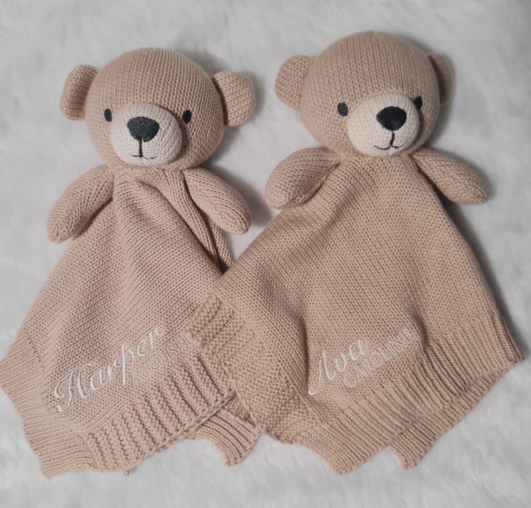 Personalised embroidery on these snuggle bears, baby sleep toy