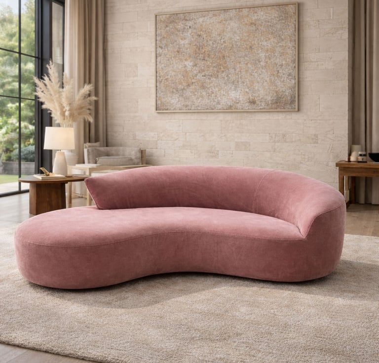 Custom pink curved sofa in a refined living room by Solo Home Decor
