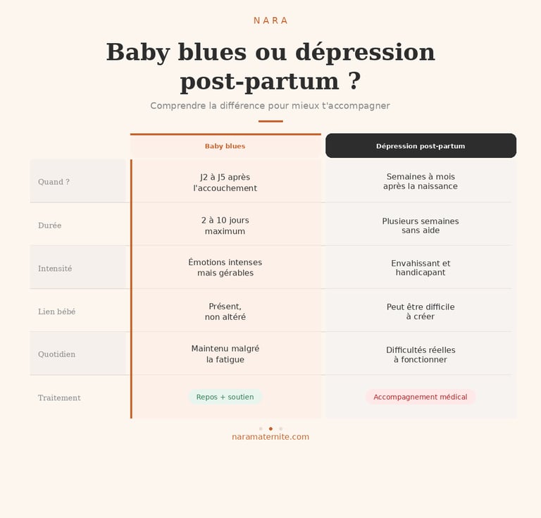 Baby blues vs dépression post-partum : le tableau comparatif Pour t'y retrouver plus facilement