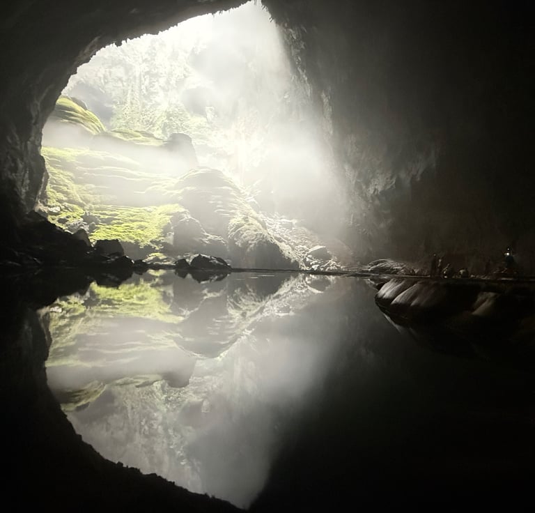 the wedding cake and doline one reflected from the green gours, hang Son Doong
