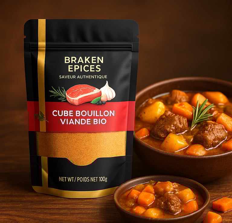 Braken Épices – Cube bouillon viande bio africain, saveurs authentiques du Cameroun