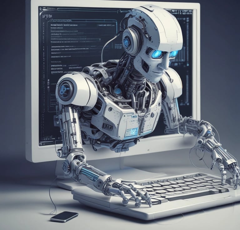 A laptop displays a screen with the title 'ChatGPT: Optimizing Language Models for Dialogue', accompanied by descriptive text. The background shows a blurred image of a sandwich, and there's a white cup on the wooden table next to the laptop.