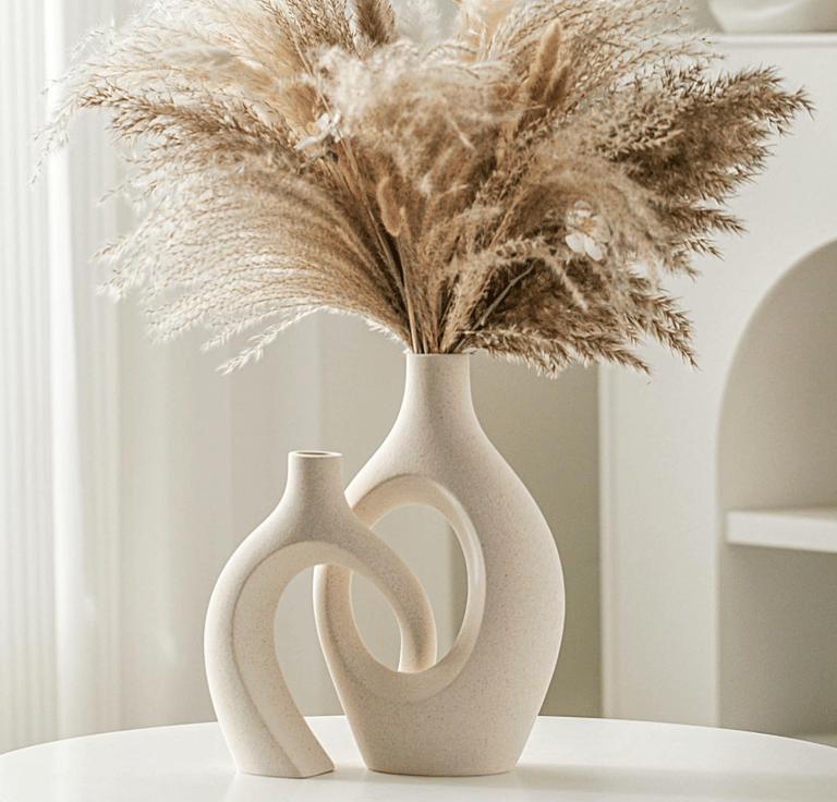 Ceramic Vase Set of 2, Boho ins Style Round Nordic Mid Century Modern Aesthetic Decorative Vase for 