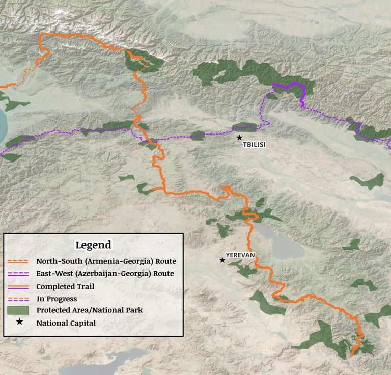 transcaucasian trail map, hiking