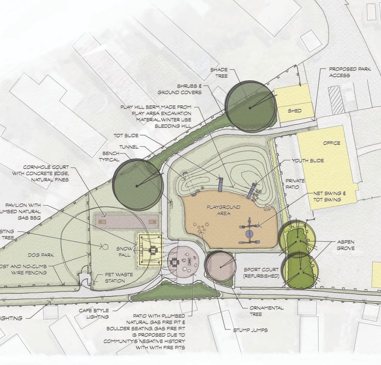 a plan for a park with a circular shaped area