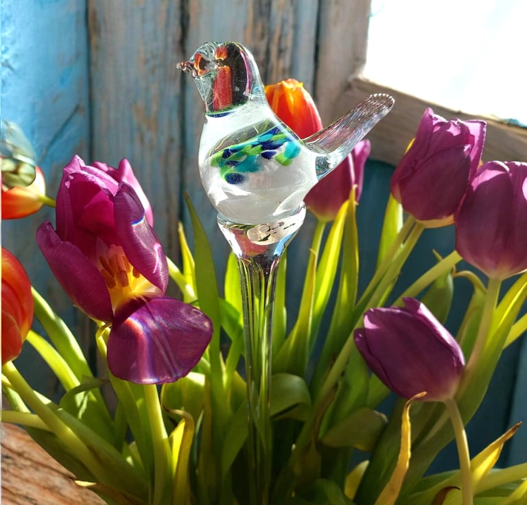 Ankes Glasfågel till blombukett eller krukor färg mint