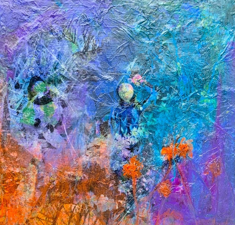 a painting of a pixie in a field of flowers