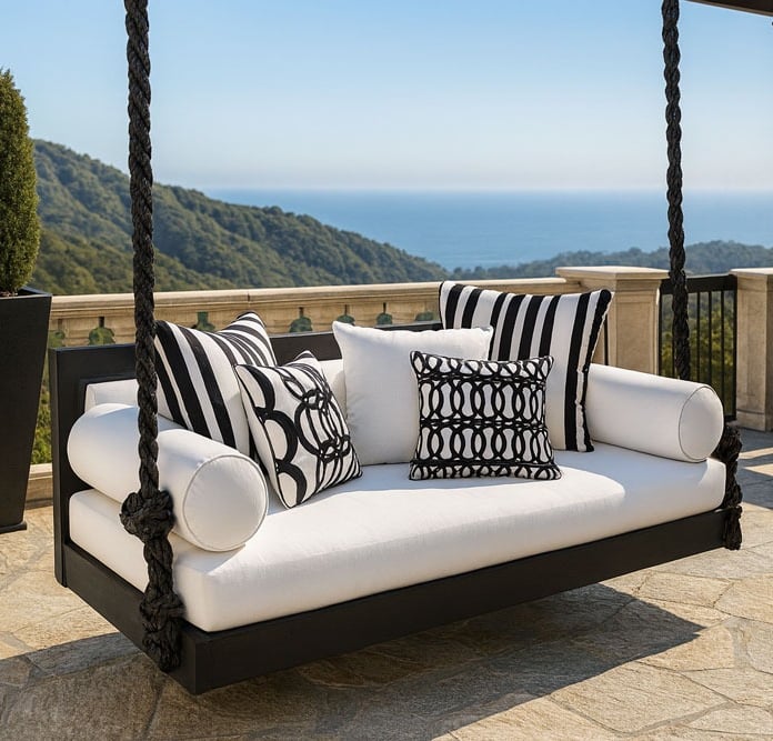 Elegant black and white hanging daybed by Solo Home Decor 