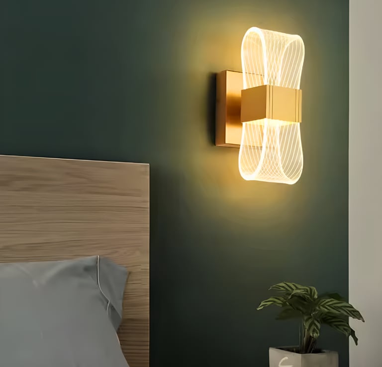 Nordic LED wall lamp mounted in a cozy bedroom corner for warm lighting and stylish decor.
