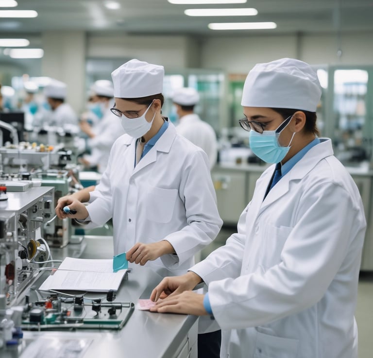 a group of people in white lab coats and masks
