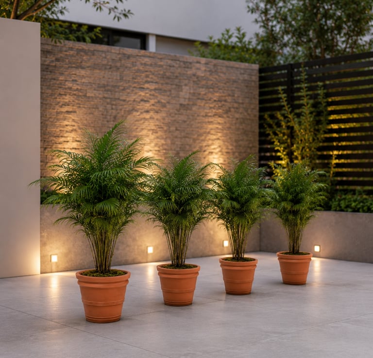 Macetas de concreto en terraza moderna