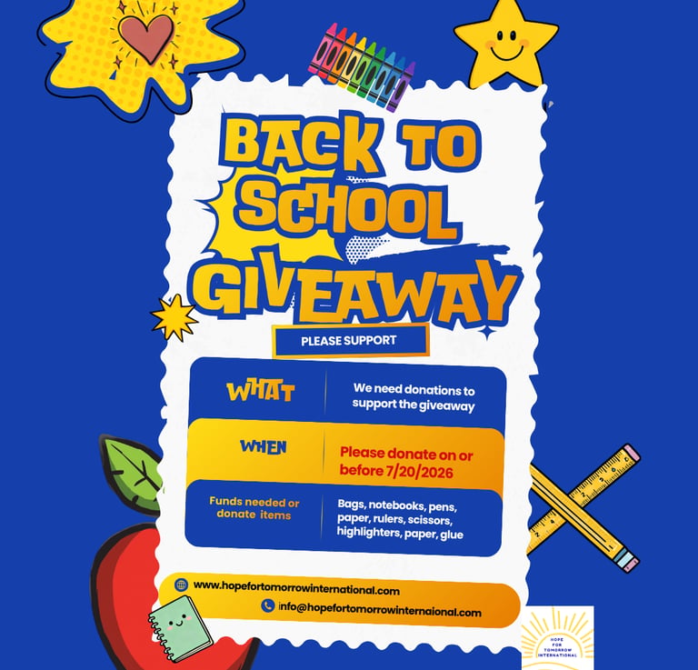 Picture of colorful flyer requesting back to school donations