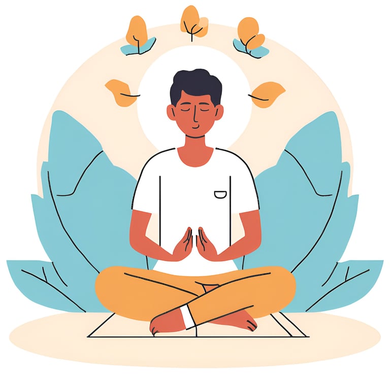 "Animated picture of a Person practicing yoga in a peaceful environment."