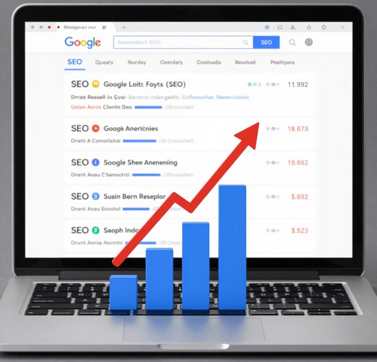 alt="page de pc ouvert sur google montre des résultats de SEO"