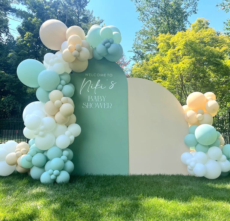 Baby shower balloon backdrop with 2 panels