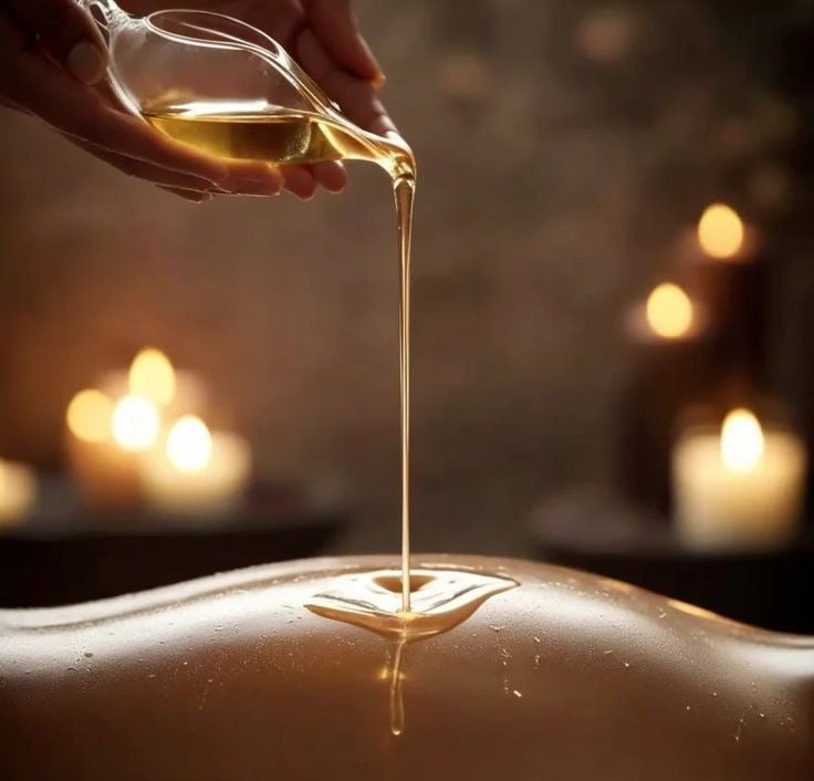 Professional therapist demonstrating Nuru massage technique