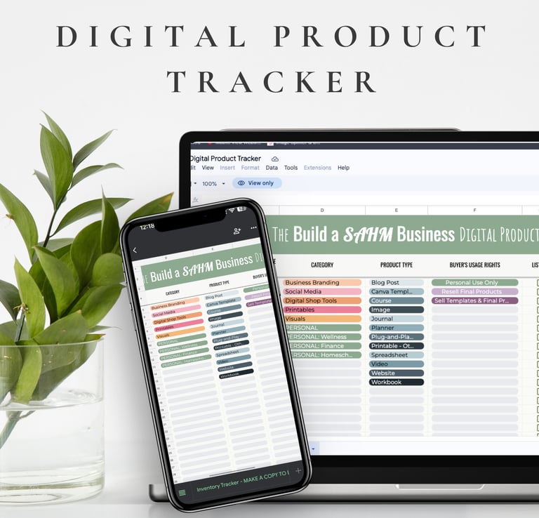 Laptop showing organized folders of pre made business content