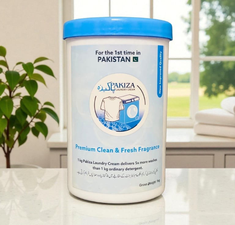 Pakiza Laundry Cream front jar view – powerful stain remover detergent by ZSA Traders Pakistan for hand and machine wash with