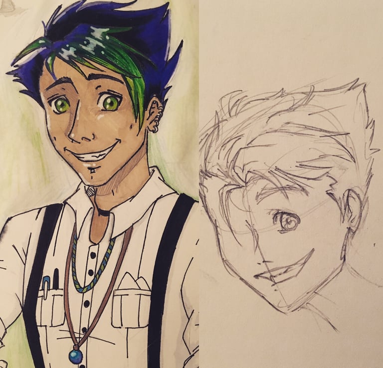 anime inspired drawing showcasing the before and after fixing it