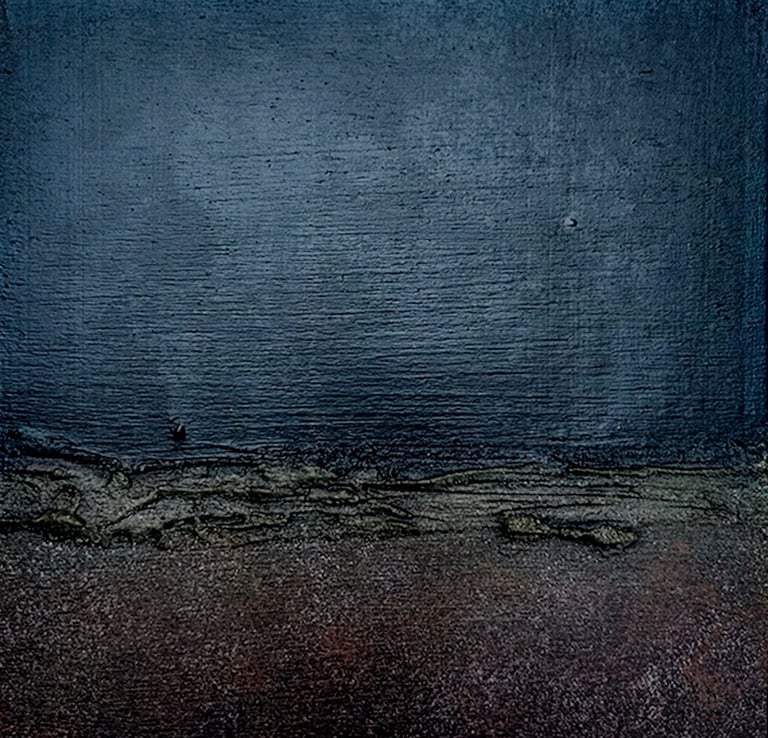 Mixed media abstract art. Landscape abstract. Laurence Moracchini Ditchling Studio.