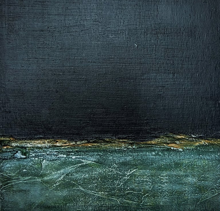 Mixed media abstract art. Landscape abstract. Laurence Moracchini Ditchling Studio.