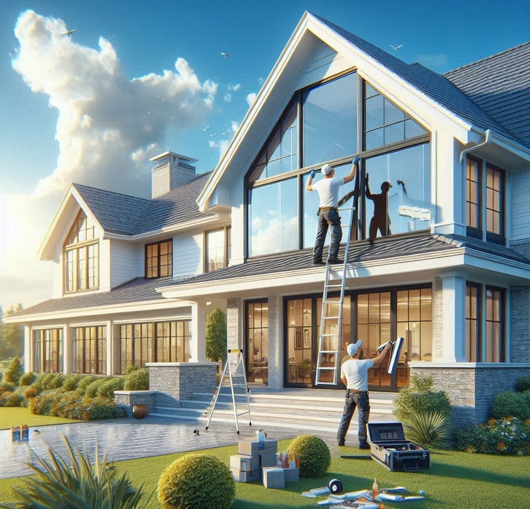 a man put window tinting on a house