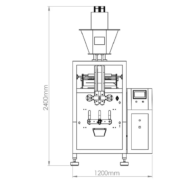 2 lanes powder stick pack machine front layout
