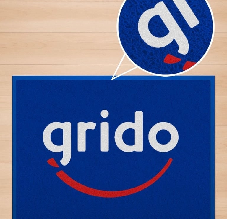 Felpudo calado para logo de Grido, heladeria famosa en Argentina.