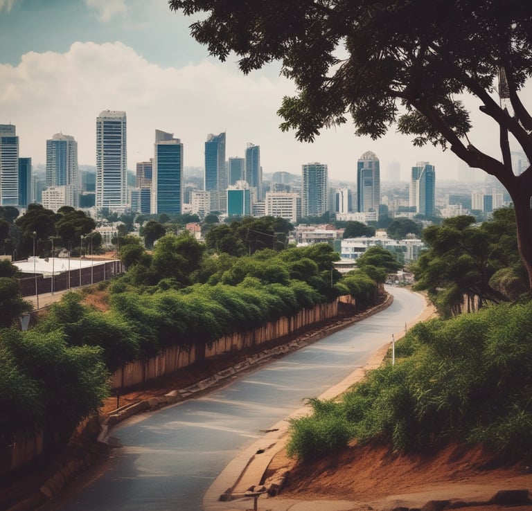 A person walks past a large advertising billboard for lifestyle serviced apartments. The billboard features text promoting one to three bedroom units with social facilities. In the background, a partially demolished or deteriorating building is visible. The scene is in black and white, adding a stark contrast to the modern advertisement and the old structure.
