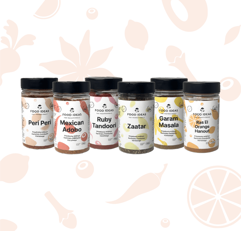 professional kitchen chefs, innovative food condiments, spice collection, spice blends