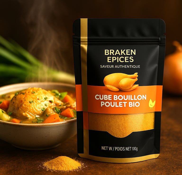 Braken Épices – Cube bouillon poulet bio, assaisonnement camerounais fabriqué au Québec