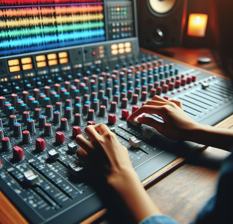 a person is recording a song in a recording studio