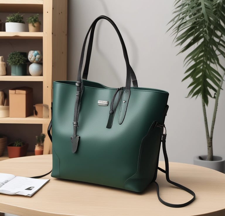 A sleek laptop bag sitting on a modern desk with a laptop and coffee cup