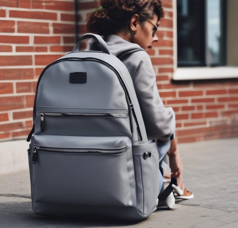 A sleek laptop bag sitting on a modern desk with a laptop and coffee cup