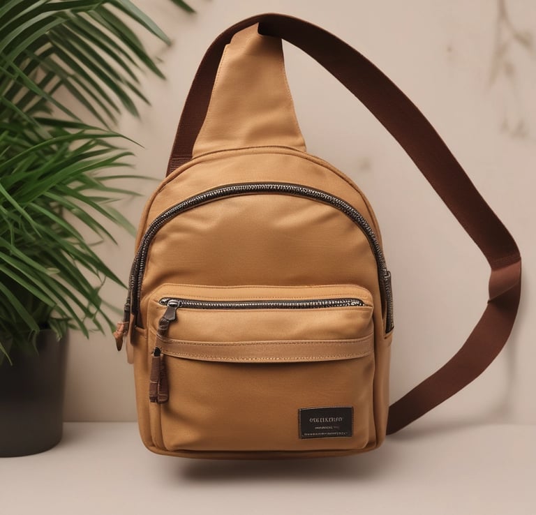 A sleek laptop bag sitting on a modern desk with a laptop and coffee cup